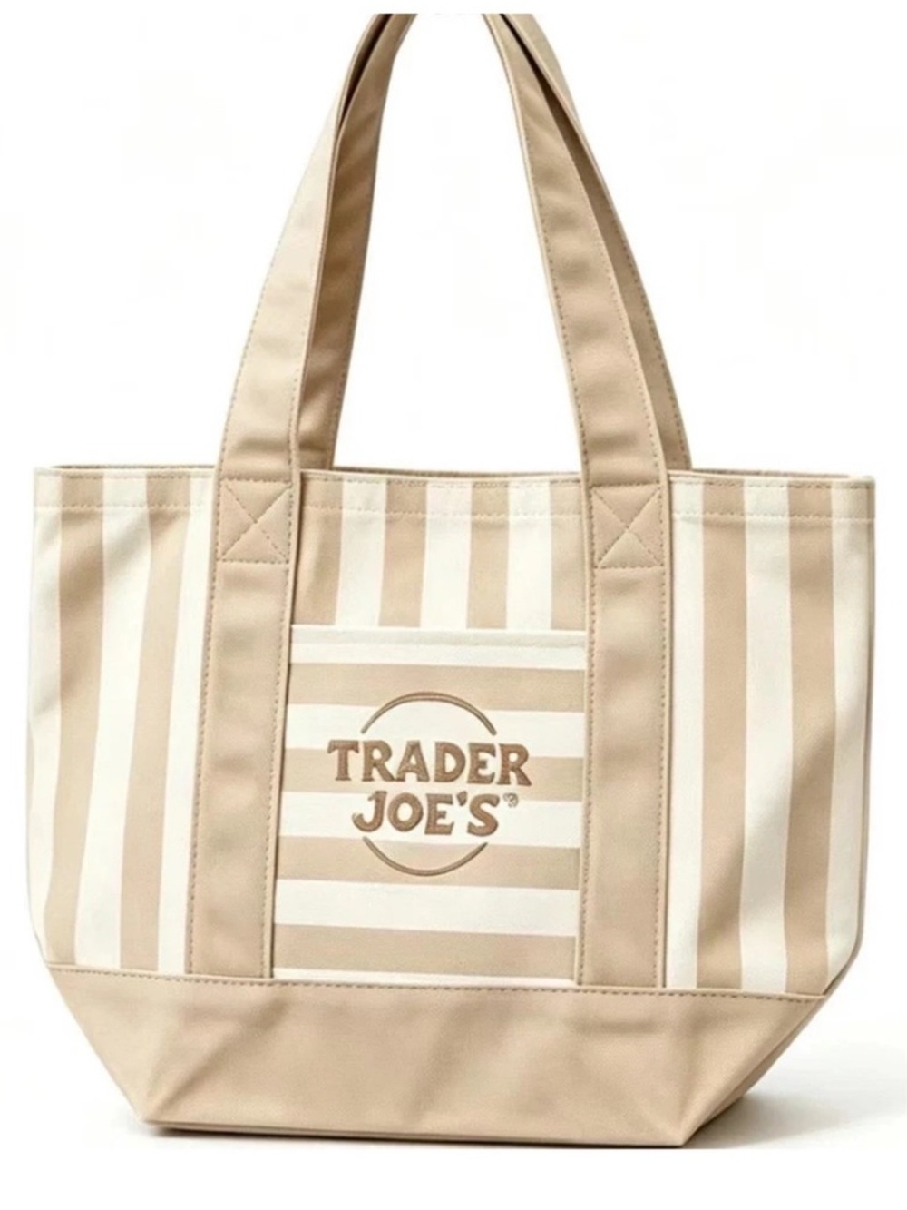 NWT Trader Joe's Beige & Cream Striped Mini Tote Bag